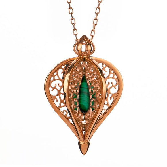 9ct Rose Gold Malachite Flore Filigree Small Necklace P2338C
