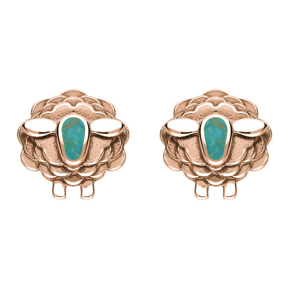 9ct Rose Gold Turquoise Sheep Stud Earrings, E2530.