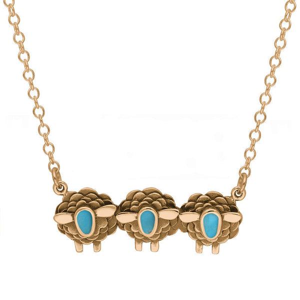 9ct Rose Gold Turquoise Three Sheep Necklace, N1139.