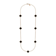 9ct Rose Gold Whitby Jet Bloom Four Leaf Clover Long Necklace, N1129.