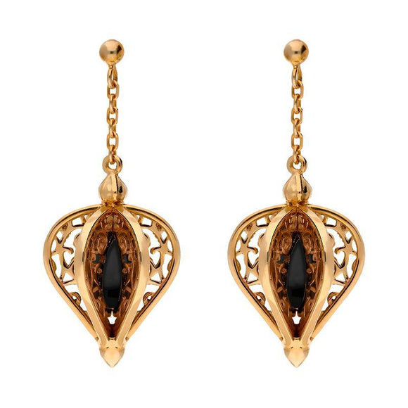9ct Rose Gold Whitby Jet Flore Filigree Drop Earrings E1781