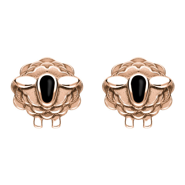 9ct Rose Gold Whitby Jet Sheep Stud Earrings, E2530.