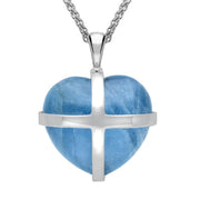 9ct White Gold Aquamarine Large Cross Heart Necklace, P1542.