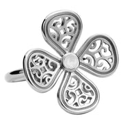 9ct White Gold Bauxite Flore Four Petal Filigree Ring R807