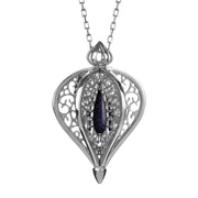 9ct White Gold Blue Goldstone Flore Filigree Small Necklace P2338C