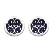 9ct White Gold Blue Goldstone Flore Filigree Stud Earrings, E1782