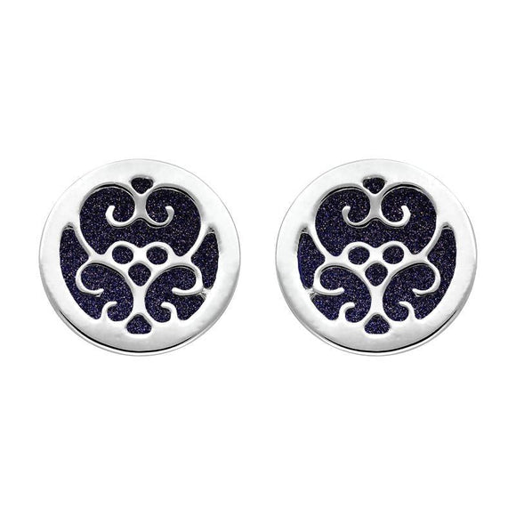 9ct White Gold Blue Goldstone Flore Filigree Stud Earrings, E1782