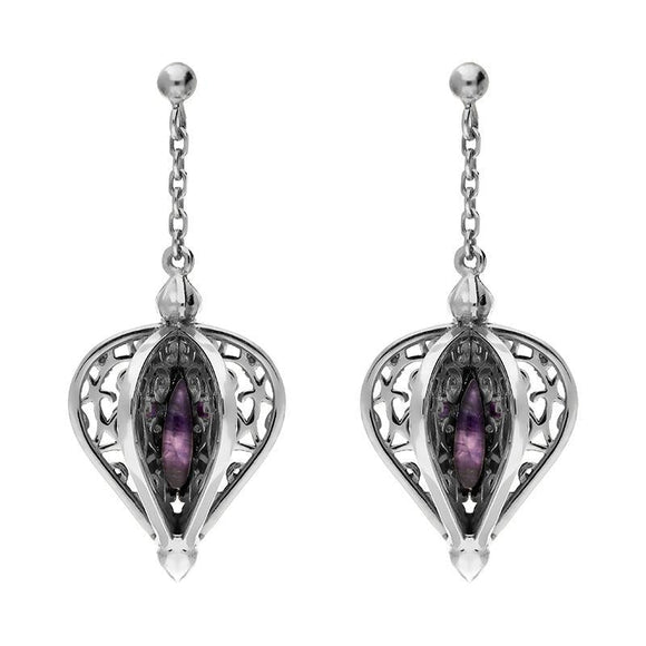 9ct White Gold Blue John Flore Filigree Drop Earrings E1781