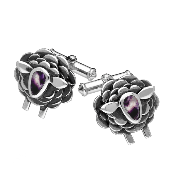 9ct White Gold Blue John Sheep Cufflinks, CL547.
