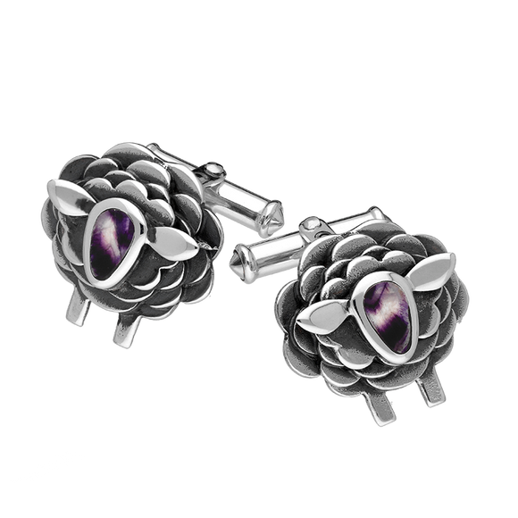 9ct White Gold Blue John Sheep Cufflinks, CL547.