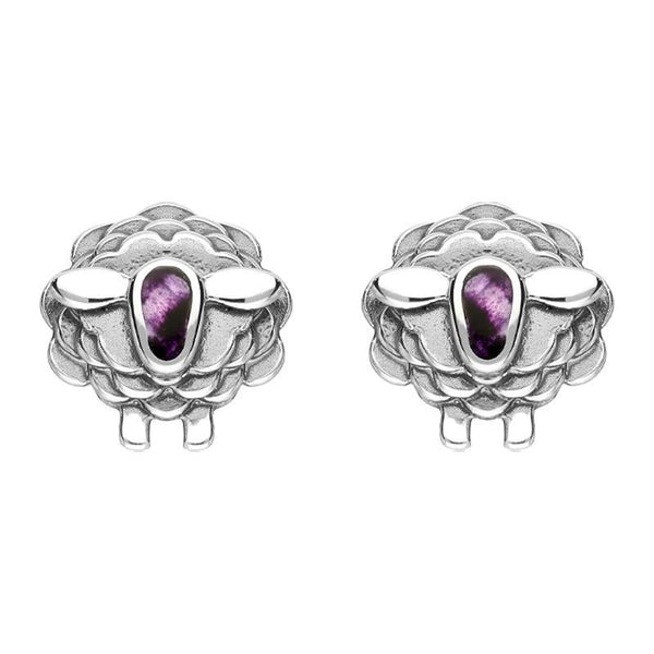 9ct White Gold Blue John Sheep Stud Earrings, E2530.