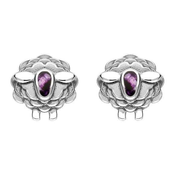 9ct White Gold Blue John Sheep Stud Earrings, E2530.