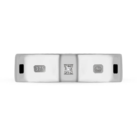 9ct White Gold Diamond Jet King's Coronation Hallmark Princess Cut 6mm Ring R1199_6 CFH