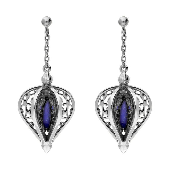 9ct White Gold Lapis Lazuli Flore Filigree Drop Earrings E1781