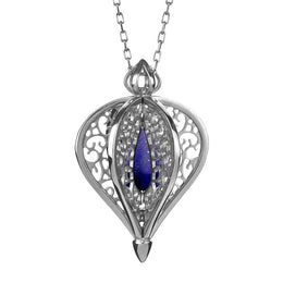 9ct White Gold Lapis Lazuli Flore Filigree Small Necklace P2338C
