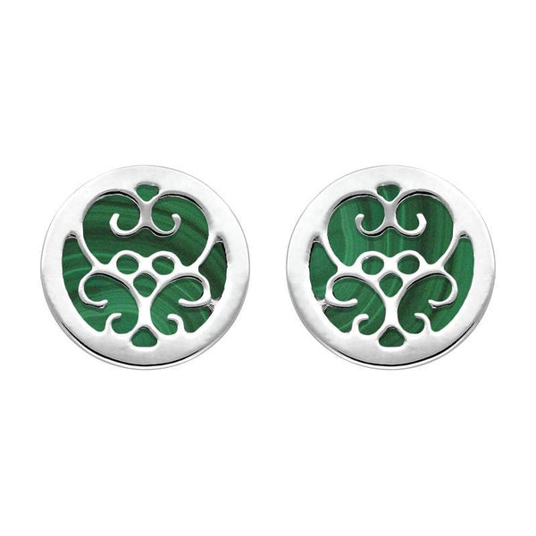 9ct White Gold Malachite Flore Filigree Stud Earrings, E1782