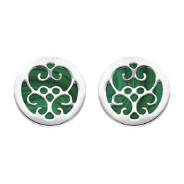9ct White Gold Malachite Flore Filigree Stud Earrings, E1782