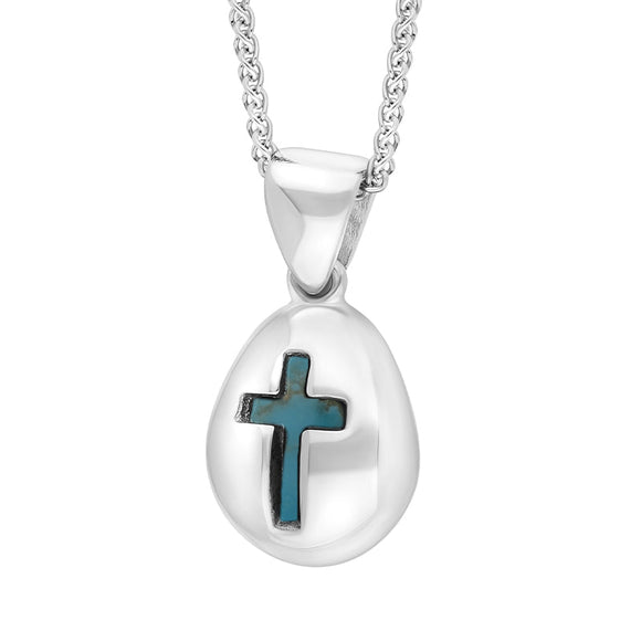 9ct White Gold Turquoise Cross Pear Shape Necklace