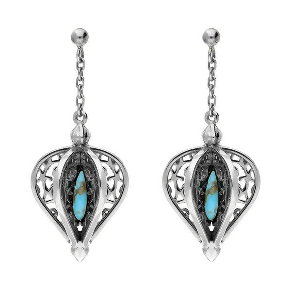 9ct White Gold Turquoise Flore Filigree Drop Earrings E1781