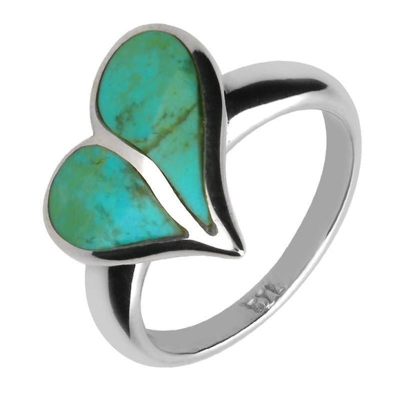 9ct White Gold Turquoise Split Heart Ring. R651.