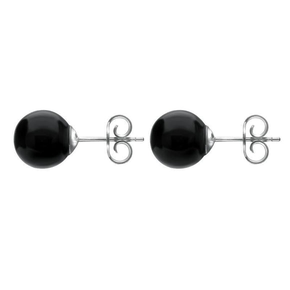 9ct White Gold Whitby Jet 8mm Ball Stud Earrings, E1345_2