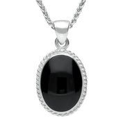 9ct White Gold Whitby Jet Heritage Rope Edge Medium Oval Pendant, P004. 