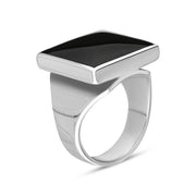 9ct White Gold Whitby Jet Small Square Ring, R603_2