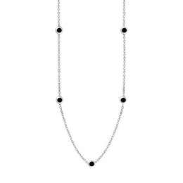 9ct White Gold Whitby Jet Star Link Disc Chain Necklace, N744.