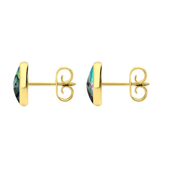 9ct Yellow Gold Abalone 8mm Classic Large Round Stud Earrings, e004.
