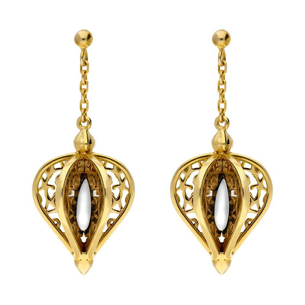 9ct Yellow Gold Bauxite Flore Filigree Drop Earrings E1781