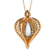 9ct Yellow Gold Bauxite Flore Filigree Droplet Necklace, P2330C.