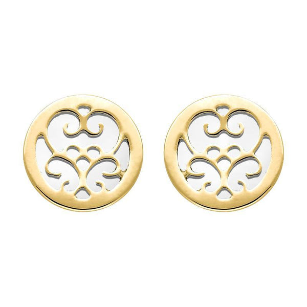 9ct Yellow Gold Bauxite Flore Filigree Stud Earrings, E1782