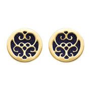 9ct Yellow Gold Blue Goldstone Flore Filigree Stud Earrings, E1782