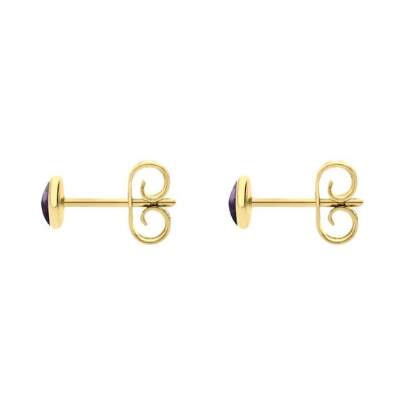 9ct Yellow Gold Blue John 4mm Class Small Round Stud Earrings, E001.
