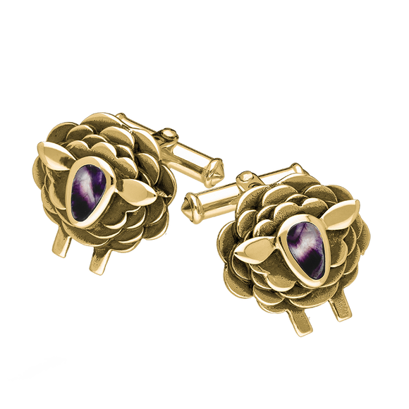 9ct Yellow Gold Blue John Sheep Cufflinks, CL547.