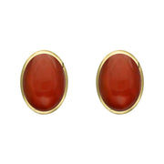 9ct Yellow Gold Carnelian 8 x 6mm Classic Medium Oval Stud Earrings, E006.