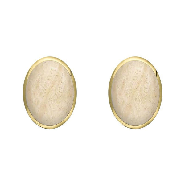 9ct Yellow Gold Coquina 8 x 6mm Classic Medium Oval Stud Earrings, E006.