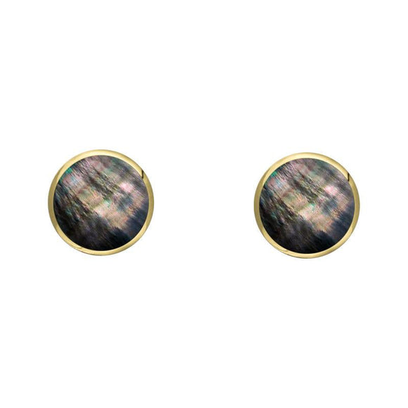 9ct Yellow Gold Dark Mother of Pearl 4mm Classic Small Round Stud Earrings, E001.