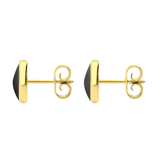 9ct Yellow Gold Hematite 8mm Classic Large Round Stud Earrings, e004.