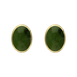 9ct Yellow Gold Jade 7 x 5mm Classic Small Oval Stud Earrings, E005.