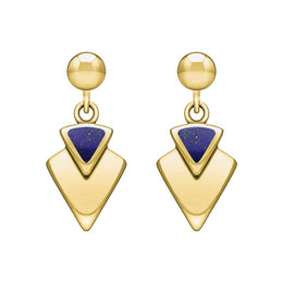9ct Yellow Gold Lapis Lazuli Arrowhead Drop Earrings, E201.