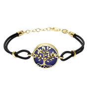 9ct Yellow Gold Lapis Lazuli Cord Round Large Leaves Tree Of Life Bracelet, B1141