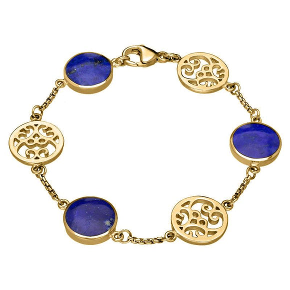 9ct Yellow Gold Lapis Lazuli Flore Filigree Bracelet B943