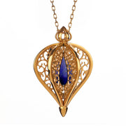 9ct Yellow Gold Lapis Lazuli Flore Filigree Small Necklace P2338C