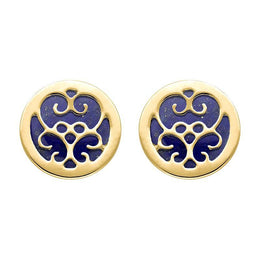 9ct Yellow Gold Lapis Lazuli Flore Filigree Stud Earrings, E1782