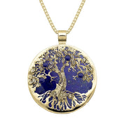 9ct Yellow Gold Lapis Lazuli Large Round Tree Of Life Necklace, P3353.