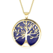 9ct Yellow Gold Lapis Lazuli Large Round Tree of Life Necklace, P3418.