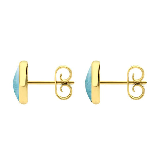 9ct Yellow Gold Larimar 8mm Classic Large Round Stud Earrings, E004.