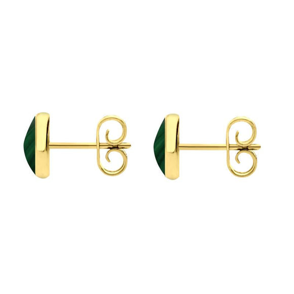 9ct Yellow Gold Malachite 6mm Classic Medium Round Stud Earrings, E003.