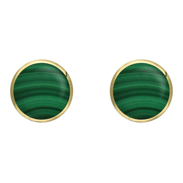 9ct Yellow Gold Malachite 8mm Classic Large Round Stud Earrings, E004.